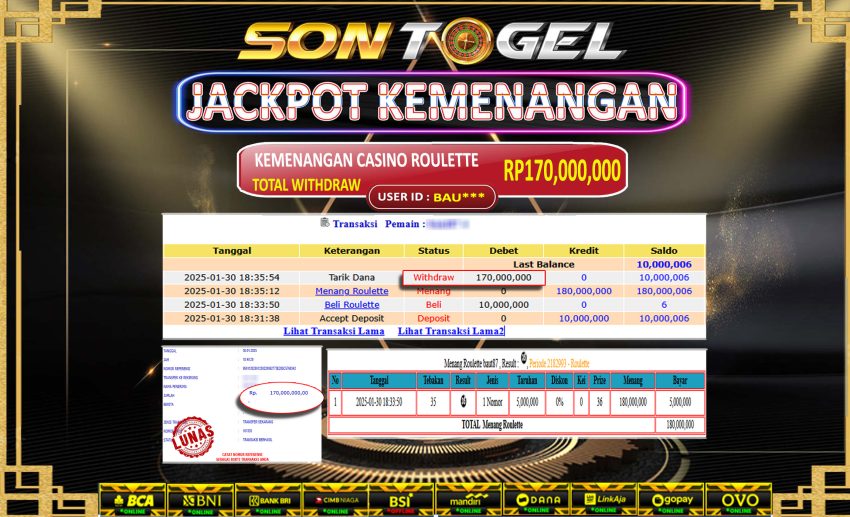 Bukti JP Sontogel kemenangan berapapun akan dibayarkan tuntas tanpa kekurangna sepersenpun langsung saja bermain disitus kami