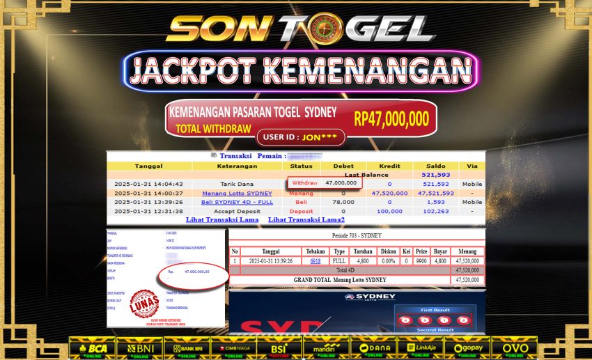 Bukti JP Sontogel kemenangan berapapun akan dibayarkan tuntas tanpa kekurangna sepersenpun langsung saja bermain disitus kami