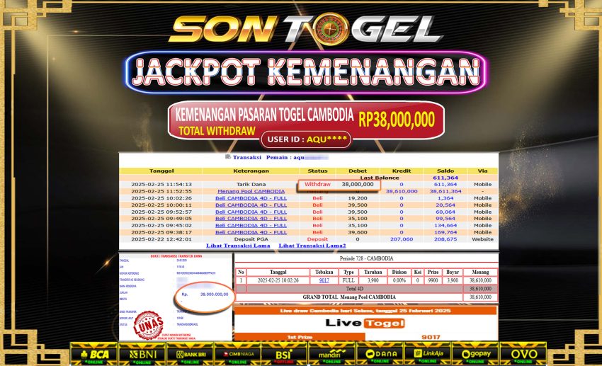 Bukti JP Sontogel kemenangan berapapun akan dibayarkan tuntas tanpa kekurangna sepersenpun langsung saja bermain disitus kami