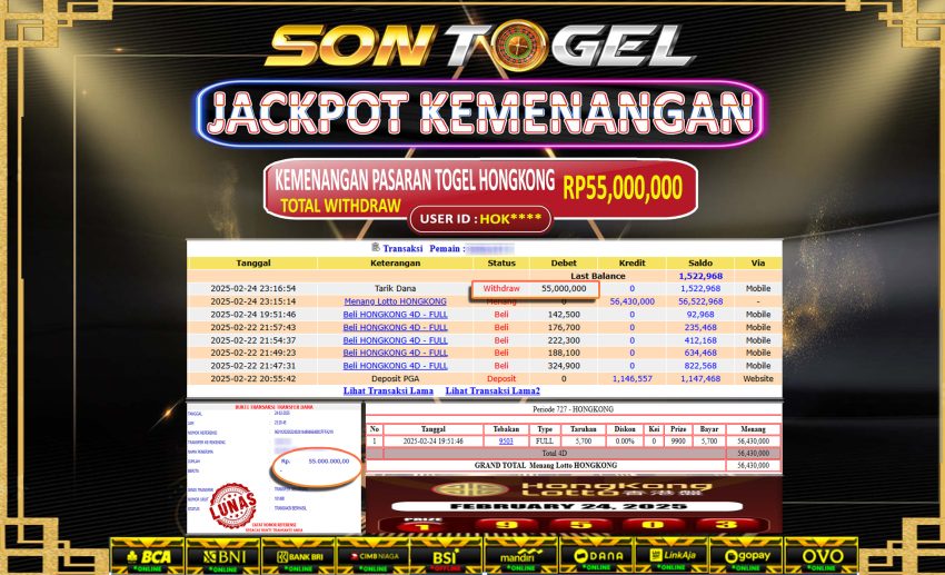 Bukti JP Sontogel kemenangan berapapun akan dibayarkan tuntas tanpa kekurangna sepersenpun langsung saja bermain disitus kami