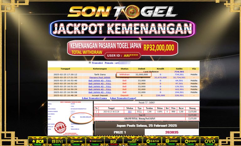 Bukti JP Sontogel kemenangan berapapun akan dibayarkan tuntas tanpa kekurangna sepersenpun langsung saja bermain disitus kami