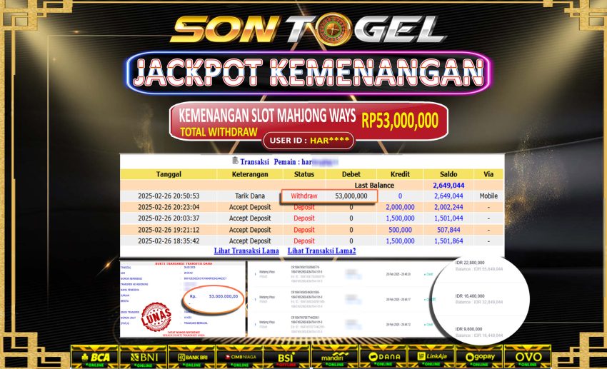 Bukti JP Sontogel kemenangan berapapun akan dibayarkan tuntas tanpa kekurangna sepersenpun langsung saja bermain disitus kami