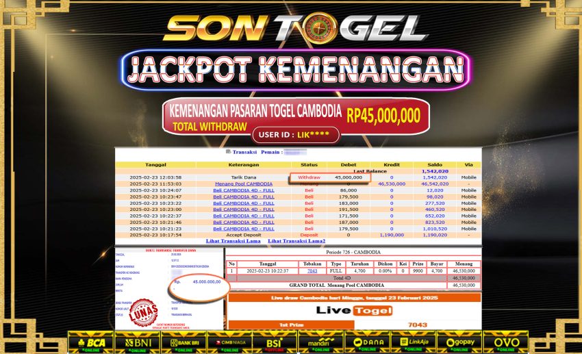 Bukti JP Sontogel kemenangan berapapun akan dibayarkan tuntas tanpa kekurangna sepersenpun langsung saja bermain disitus kami