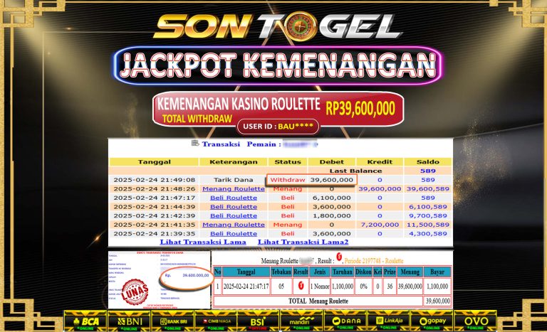 Bukti JP Sontogel kemenangan berapapun akan dibayarkan tuntas tanpa kekurangna sepersenpun langsung saja bermain disitus kami