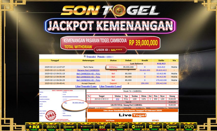 Bukti JP Sontogel kemenangan berapapun akan dibayarkan tuntas tanpa kekurangna sepersenpun langsung saja bermain disitus kami