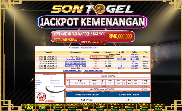 Bukti JP Sontogel kemenangan berapapun akan dibayarkan tuntas tanpa kekurangna sepersenpun langsung saja bermain disitus kami