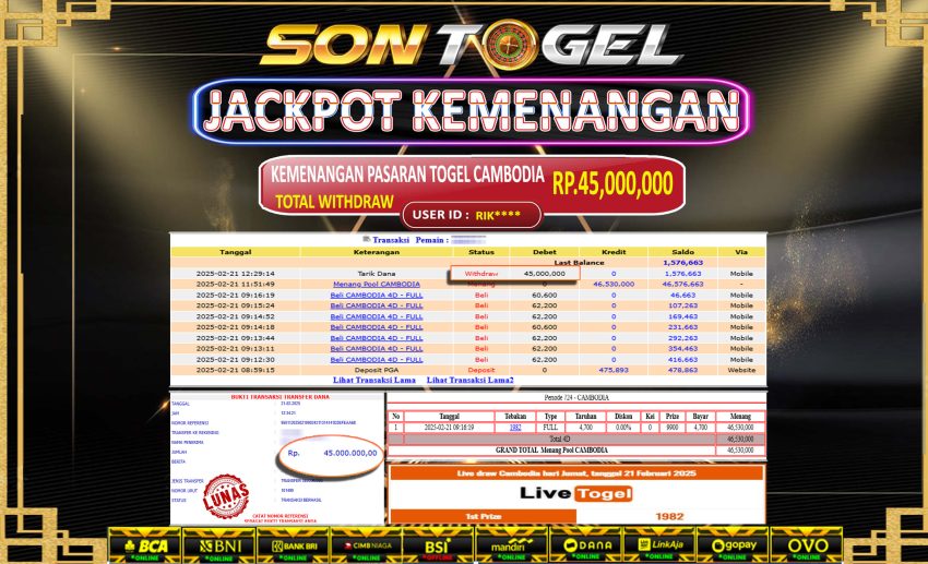 Bukti JP Sontogel kemenangan berapapun akan dibayarkan tuntas tanpa kekurangna sepersenpun langsung saja bermain disitus kami