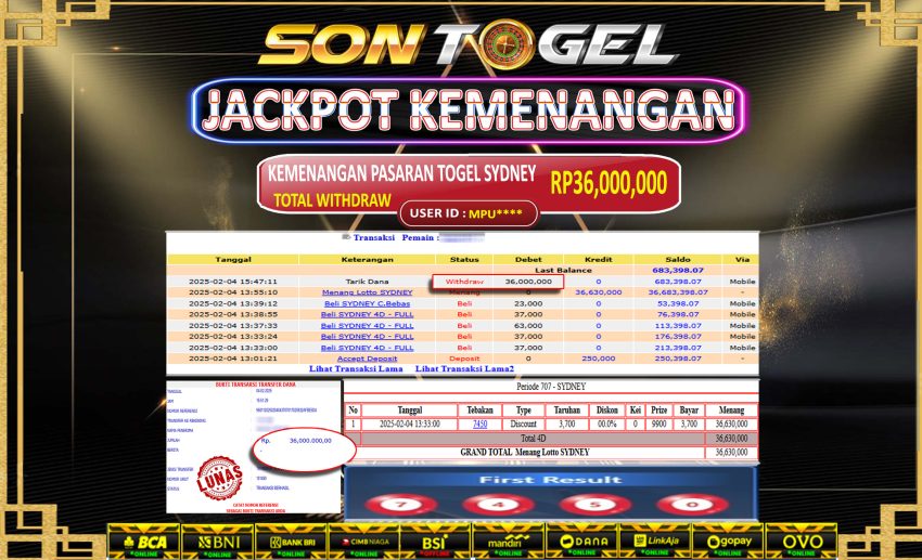 Bukti JP Sontogel kemenangan berapapun akan dibayarkan tuntas tanpa kekurangna sepersenpun langsung saja bermain disitus kami