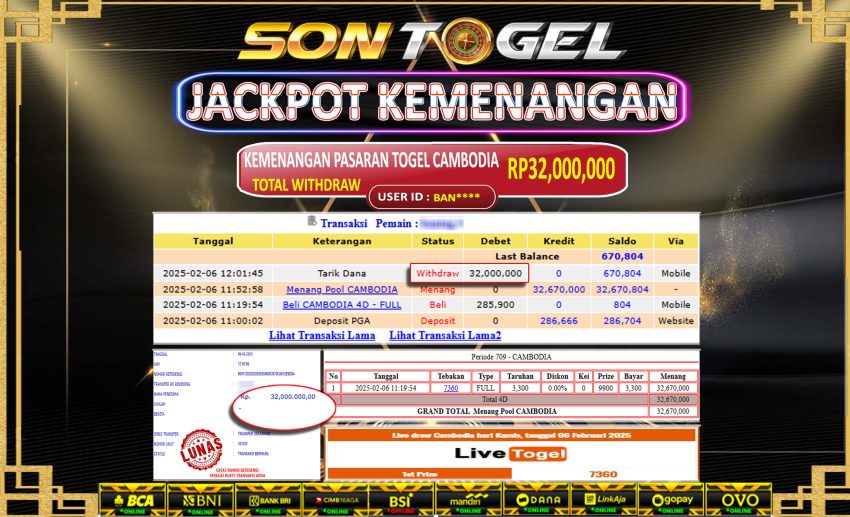 Bukti JP Sontogel kemenangan berapapun akan dibayarkan tuntas tanpa kekurangna sepersenpun langsung saja bermain disitus kami