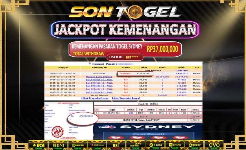 Bukti JP Sontogel kemenangan berapapun akan dibayarkan tuntas tanpa kekurangna sepersenpun langsung saja bermain disitus kami