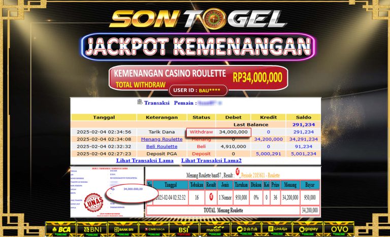 Bukti JP Sontogel kemenangan berapapun akan dibayarkan tuntas tanpa kekurangna sepersenpun langsung saja bermain disitus kami