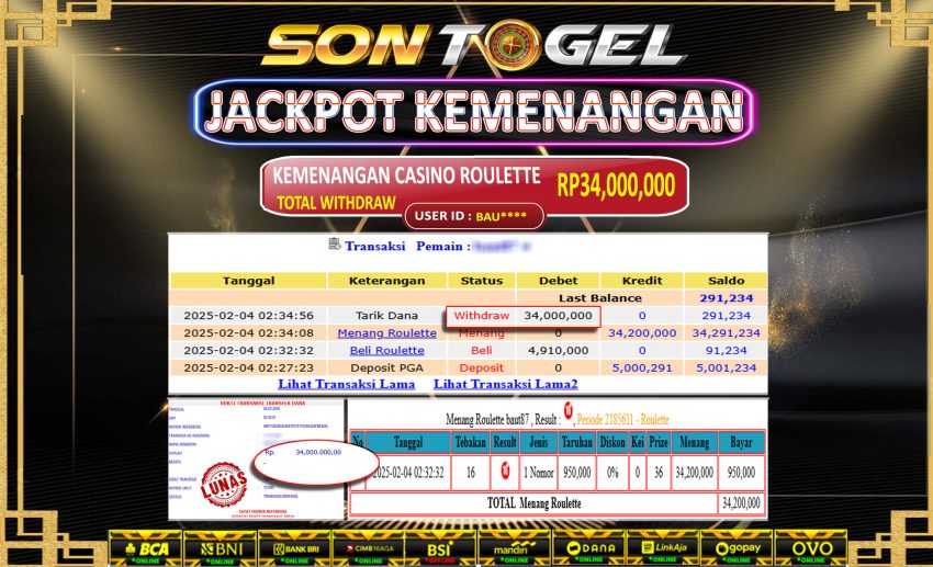 Bukti JP Sontogel kemenangan berapapun akan dibayarkan tuntas tanpa kekurangna sepersenpun langsung saja bermain disitus kami