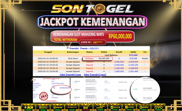 Bukti JP Sontogel kemenangan berapapun akan dibayarkan tuntas tanpa kekurangna sepersenpun langsung saja bermain disitus kami