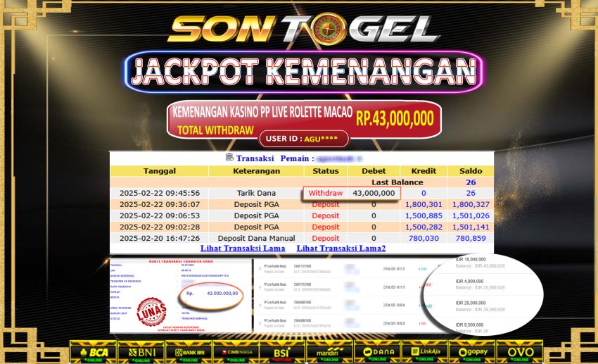 Bukti JP Sontogel kemenangan berapapun akan dibayarkan tuntas tanpa kekurangna sepersenpun langsung saja bermain disitus kami