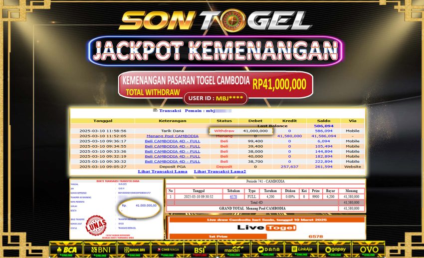 Bukti JP Sontogel kemenangan berapapun akan dibayarkan tuntas tanpa kekurangna sepersenpun langsung saja bermain disitus kami