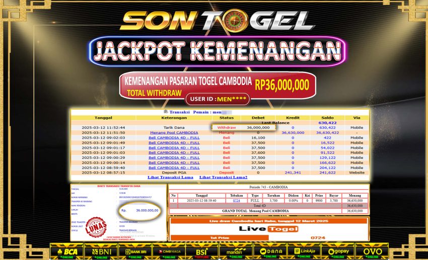 Bukti JP Sontogel kemenangan berapapun akan dibayarkan tuntas tanpa kekurangna sepersenpun langsung saja bermain disitus kami