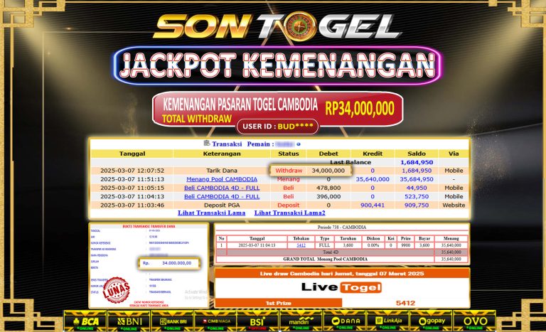 Bukti JP Sontogel kemenangan berapapun akan dibayarkan tuntas tanpa kekurangna sepersenpun langsung saja bermain disitus kami