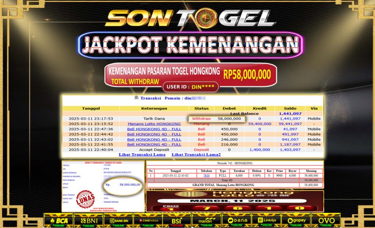 Bukti JP Sontogel kemenangan berapapun akan dibayarkan tuntas tanpa kekurangna sepersenpun langsung saja bermain disitus kami