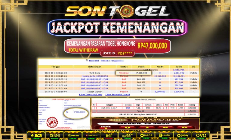 Bukti JP Sontogel kemenangan berapapun akan dibayarkan tuntas tanpa kekurangna sepersenpun langsung saja bermain disitus kami