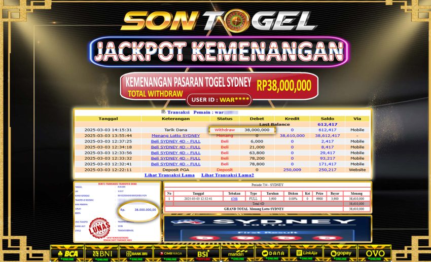 Bukti JP Sontogel kemenangan berapapun akan dibayarkan tuntas tanpa kekurangna sepersenpun langsung saja bermain disitus kami