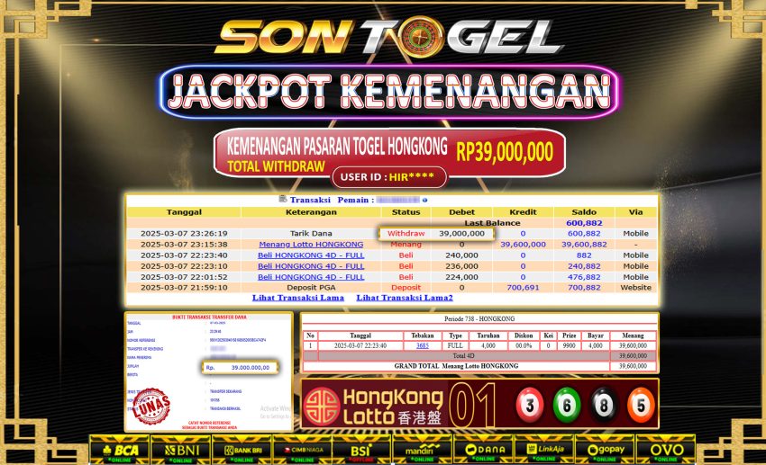 Bukti JP Sontogel kemenangan berapapun akan dibayarkan tuntas tanpa kekurangna sepersenpun langsung saja bermain disitus kami