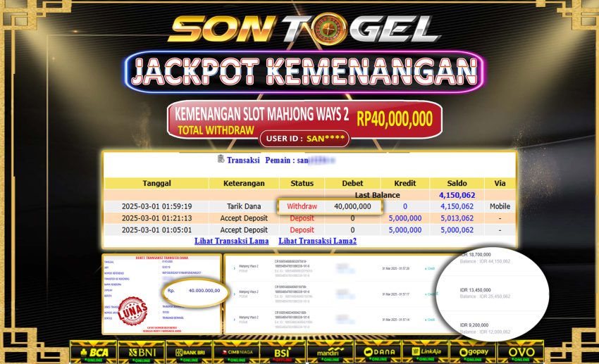 Bukti JP Sontogel kemenangan berapapun akan dibayarkan tuntas tanpa kekurangna sepersenpun langsung saja bermain disitus kami