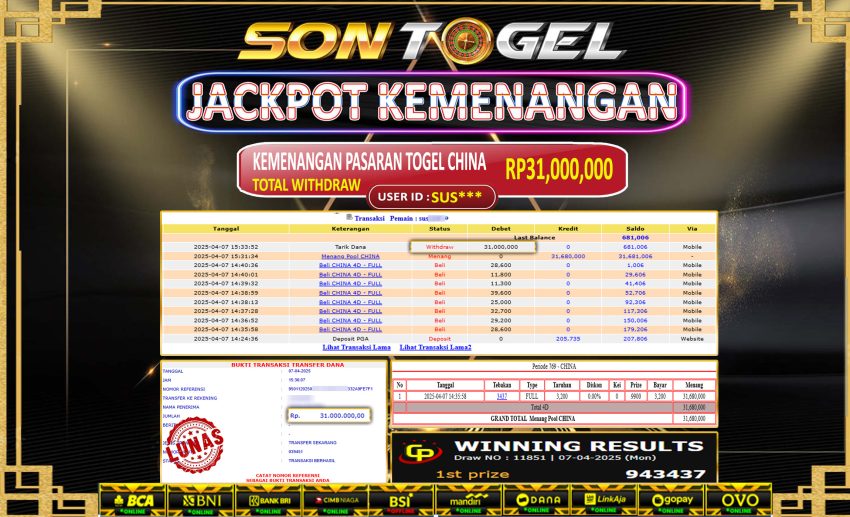 Bukti JP Sontogel kemenangan berapapun akan dibayarkan tuntas tanpa kekurangan sepersenpun langsung saja bermain disitus kami