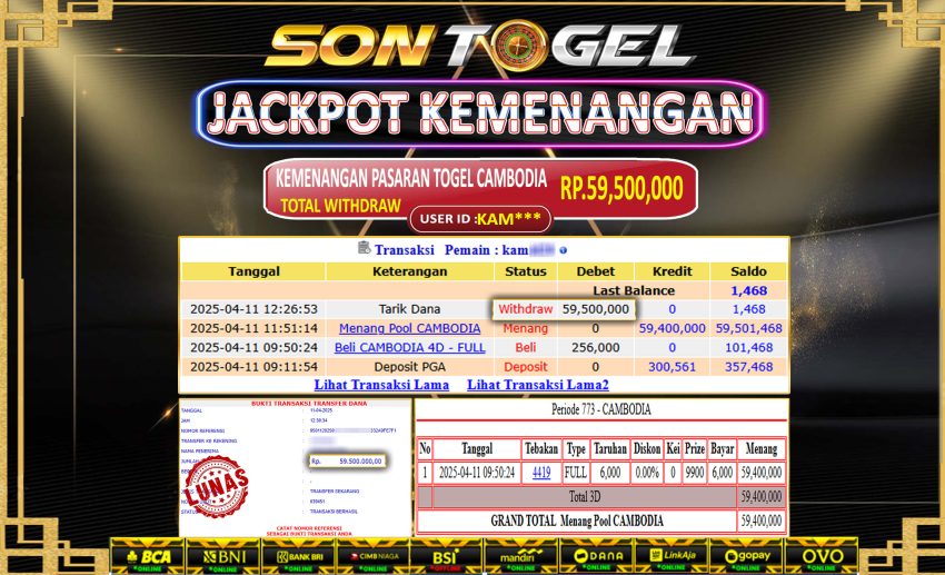 Bukti JP Sontogel kemenangan berapapun akan dibayarkan tuntas tanpa kekurangan sepersenpun langsung saja bermain disitus kami