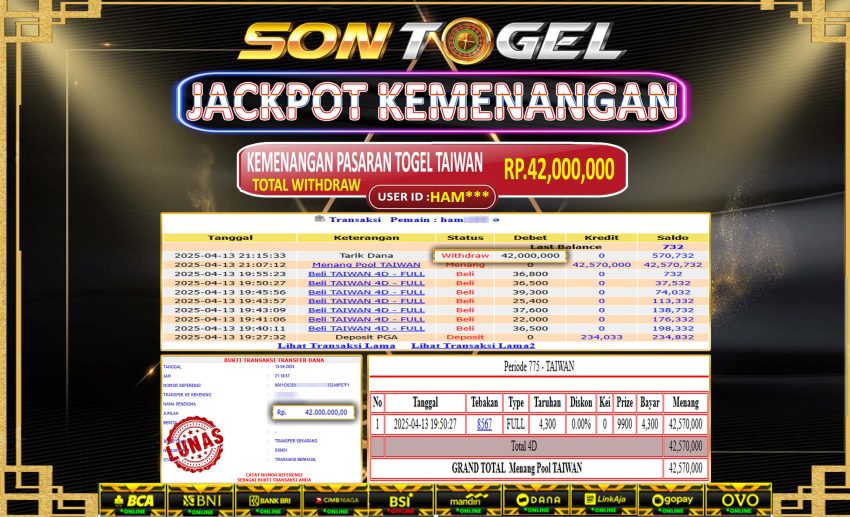 Bukti JP Sontogel kemenangan berapapun akan dibayarkan tuntas tanpa kekurangan sepersenpun langsung saja bermain disitus kami