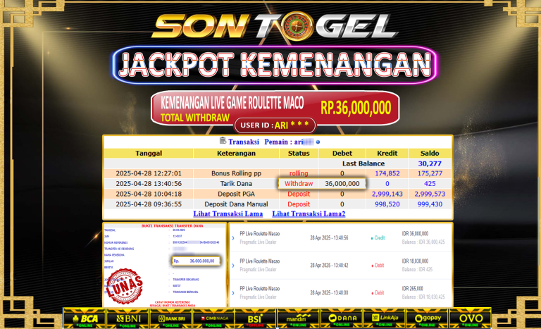 Bukti JP Sontogel kemenangan berapapun akan dibayarkan tuntas tanpa kekurangan sepersenpun langsung saja bermain disitus kami