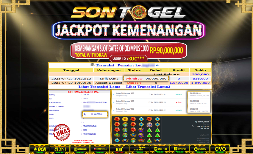 Bukti JP Sontogel kemenangan berapapun akan dibayarkan tuntas tanpa kekurangan sepersenpun langsung saja bermain disitus kami