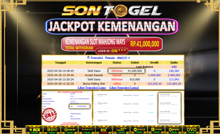 Bukti JP Sontogel kemenangan berapapun akan dibayarkan tuntas tanpa kekurangan sepersenpun langsung saja bermain disitus kami