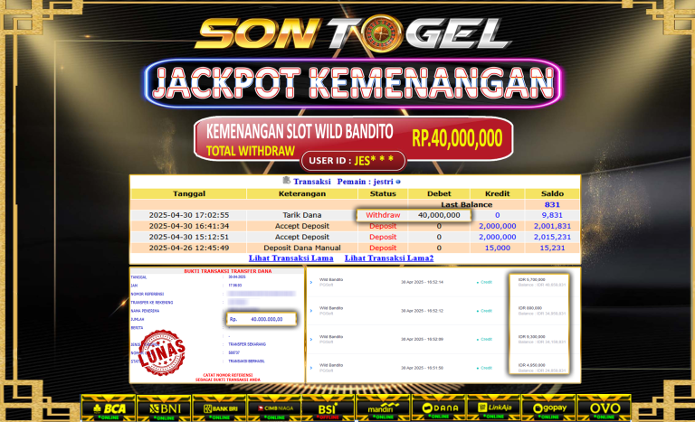 Bukti JP Sontogel kemenangan berapapun akan dibayarkan tuntas tanpa kekurangan sepersenpun langsung saja bermain disitus kami