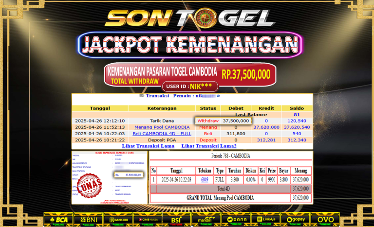 Bukti JP Sontogel kemenangan berapapun akan dibayarkan tuntas tanpa kekurangan sepersenpun langsung saja bermain disitus kami