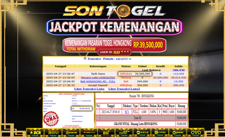 Bukti JP Sontogel kemenangan berapapun akan dibayarkan tuntas tanpa kekurangan sepersenpun langsung saja bermain disitus kami