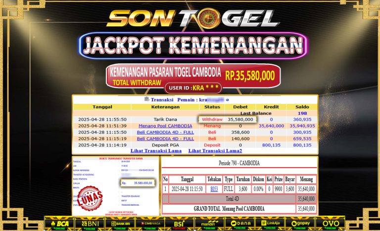 Bukti JP Sontogel kemenangan berapapun akan dibayarkan tuntas tanpa kekurangan sepersenpun langsung saja bermain disitus kami