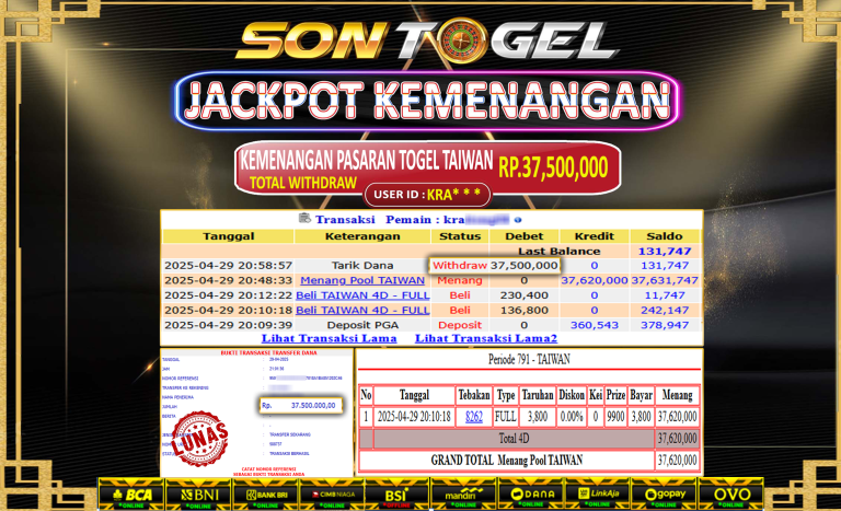 Bukti JP Sontogel kemenangan berapapun akan dibayarkan tuntas tanpa kekurangan sepersenpun langsung saja bermain disitus kami