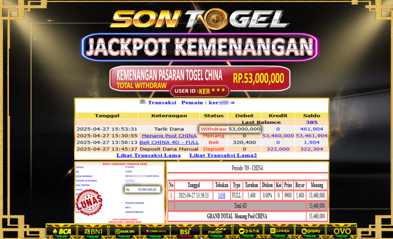 Bukti JP Sontogel kemenangan berapapun akan dibayarkan tuntas tanpa kekurangan sepersenpun langsung saja bermain disitus kami
