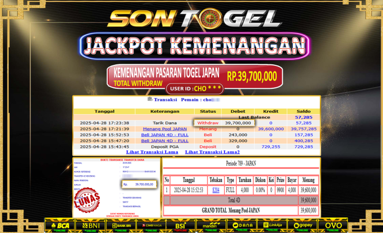 Bukti JP Sontogel kemenangan berapapun akan dibayarkan tuntas tanpa kekurangan sepersenpun langsung saja bermain disitus kami