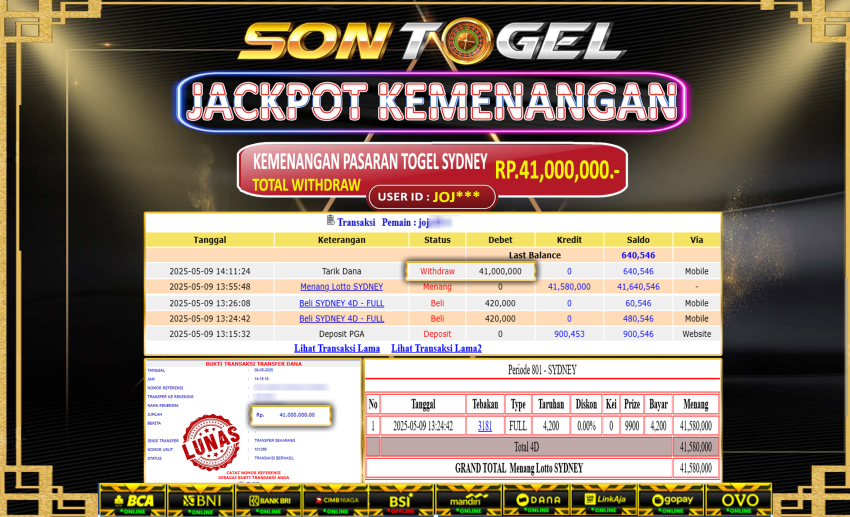 Bukti JP Sontogel kemenangan berapapun akan dibayarkan tuntas tanpa kekurangan sepersenpun langsung saja bermain disitus kami