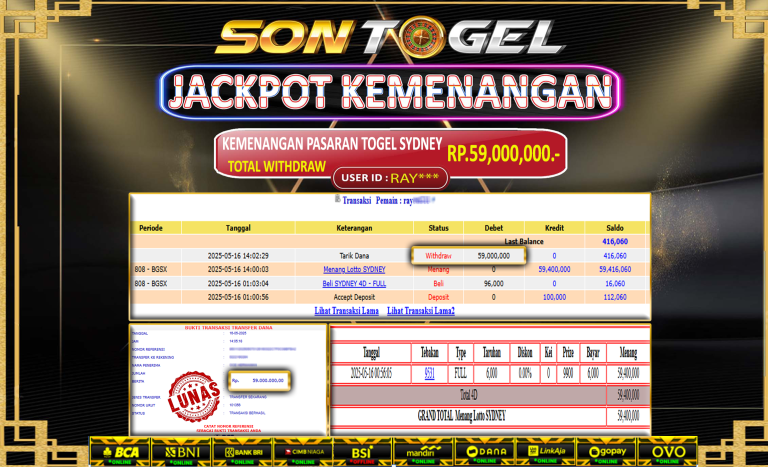 Bukti JP Sontogel kemenangan berapapun akan dibayarkan tuntas tanpa kekurangan sepersenpun langsung saja bermain disitus kami
