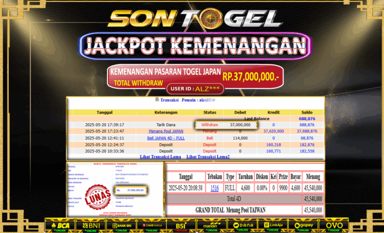 Bukti JP Sontogel kemenangan berapapun akan dibayarkan tuntas tanpa kekurangan sepersenpun langsung saja bermain disitus kami