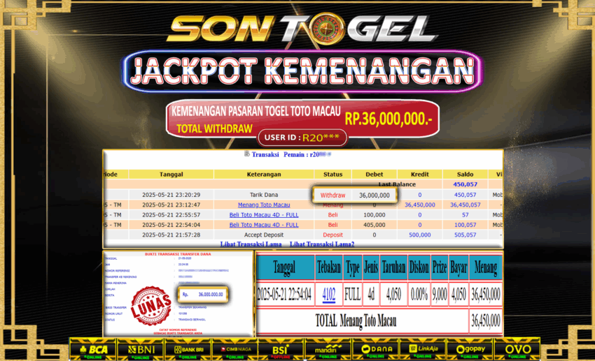 Bukti JP Sontogel kemenangan berapapun akan dibayarkan tuntas tanpa kekurangan sepersenpun langsung saja bermain disitus kami