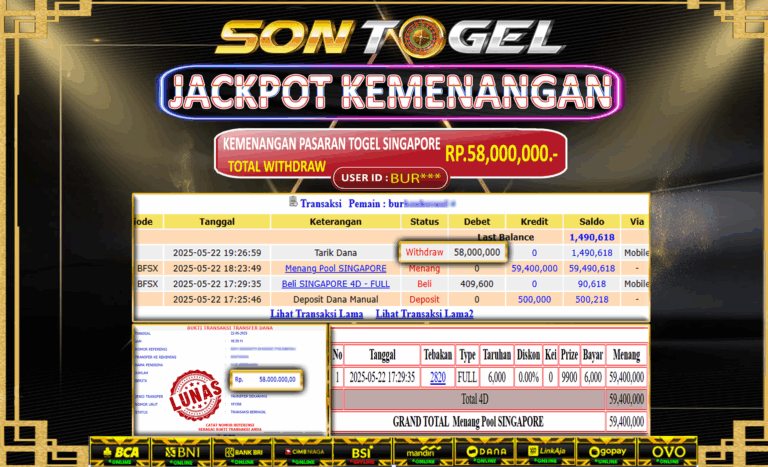 Bukti JP Sontogel kemenangan berapapun akan dibayarkan tuntas tanpa kekurangan sepersenpun langsung saja bermain disitus kami