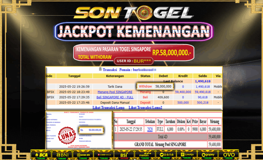 Bukti JP Sontogel kemenangan berapapun akan dibayarkan tuntas tanpa kekurangan sepersenpun langsung saja bermain disitus kami