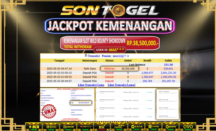 Bukti JP Sontogel kemenangan berapapun akan dibayarkan tuntas tanpa kekurangan sepersenpun langsung saja bermain disitus kami
