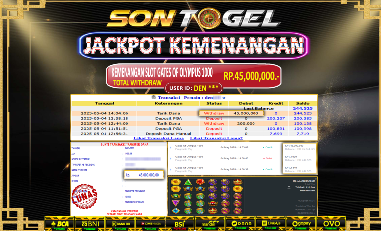 Bukti JP Sontogel kemenangan berapapun akan dibayarkan tuntas tanpa kekurangan sepersenpun langsung saja bermain disitus kami