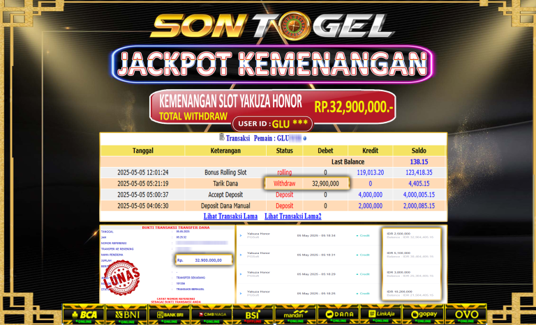 Bukti JP Sontogel kemenangan berapapun akan dibayarkan tuntas tanpa kekurangan sepersenpun langsung saja bermain disitus kami