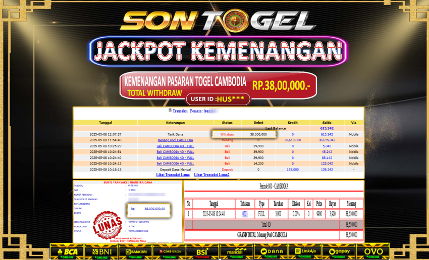 Bukti JP Sontogel kemenangan berapapun akan dibayarkan tuntas tanpa kekurangan sepersenpun langsung saja bermain disitus kami