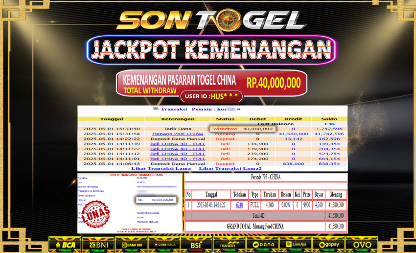 Bukti JP Sontogel kemenangan berapapun akan dibayarkan tuntas tanpa kekurangan sepersenpun langsung saja bermain disitus kami